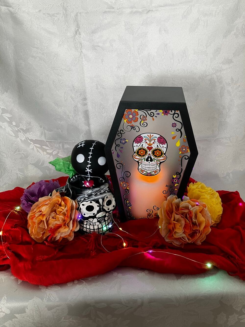Day of the Dead Centerpiece Dia de los Muertos Sugar Skull Coffin Decor
